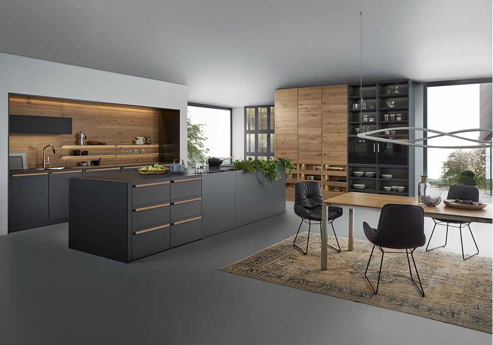 Matte Black Walnut Modern Kitchen Cabinet